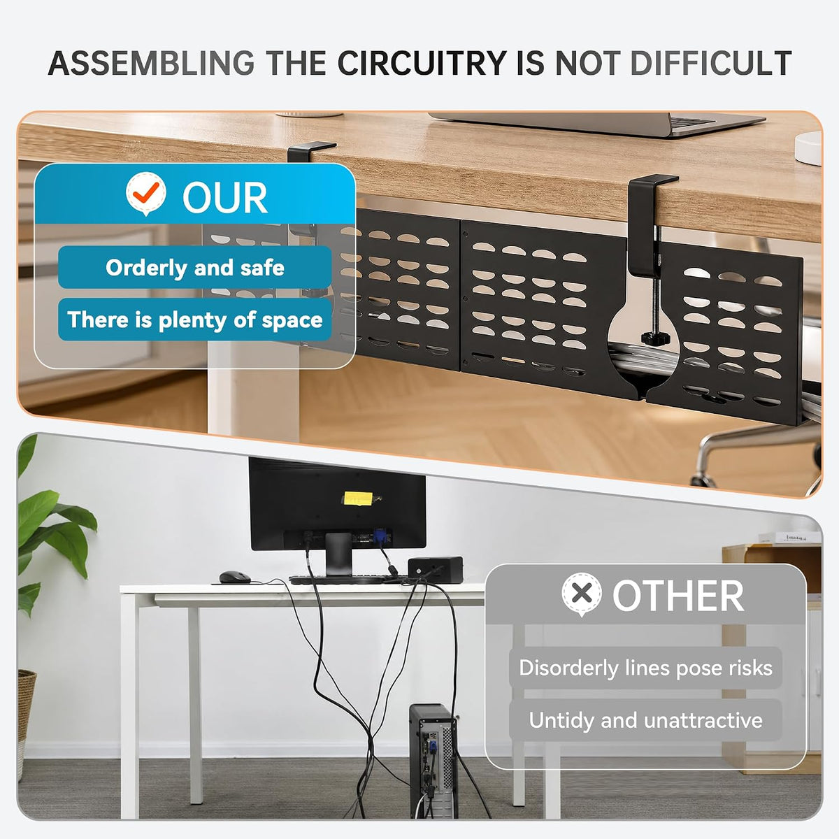 Under Desk Cable Management Tray, Expandable Metal Organizer