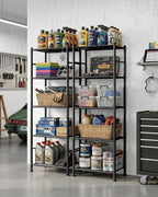 sakugi 2-pack 5-tier metal storage shelves, 18.4"x12.6"x57.4", black, front angle view