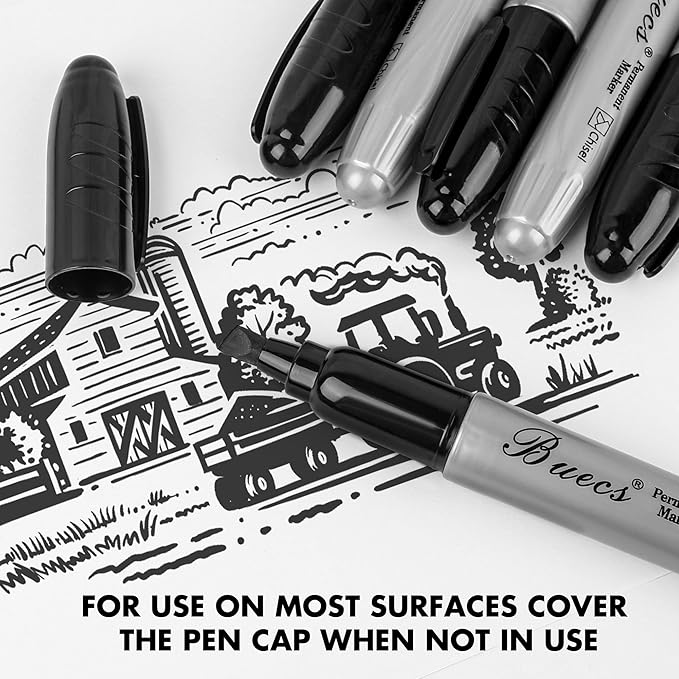 Buecs King Size Permanent Markers, Chisel tip, Waterproof & Smear Proof Markers - Image 5