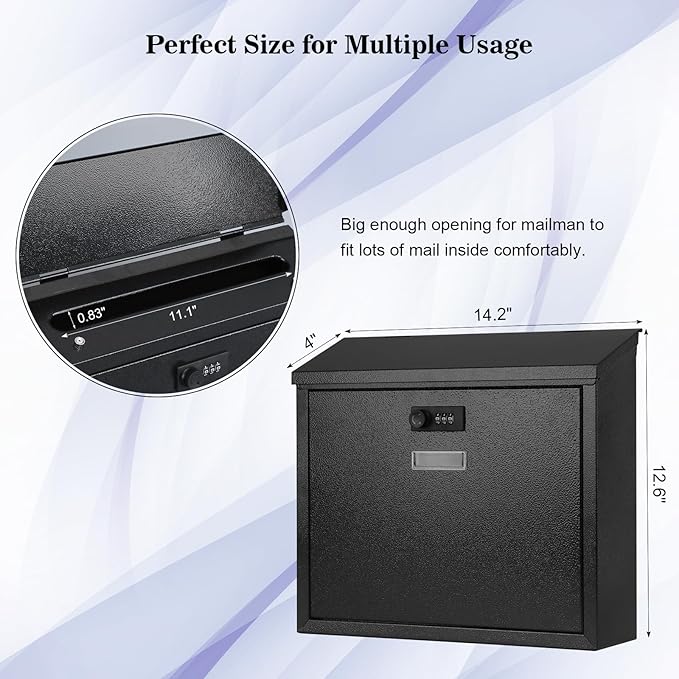 xydled Mail Boxes with Combination Lock, Locking Mailbox Wall Mounted, Security - Image 3