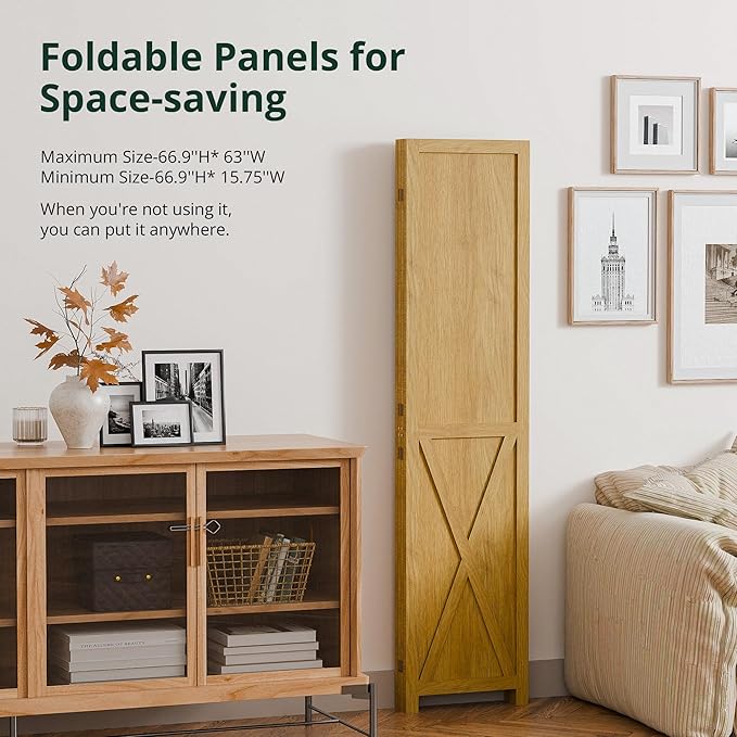 Cozy Castle Wood Room Divider, 4 Panels Folding Privacy Screen, 66.9'' Wall - Image 4