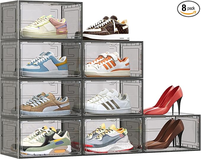TOFWOF 8 Pack XX Large Shoe Organizer, Heavy-Duty Hard Thicken Plastic Clear by TOFWOF