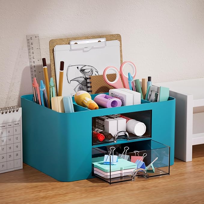 Marbrasse Pen Organizer with 2 Drawer, Desk Organizers and Accessories with 5 - Image 3