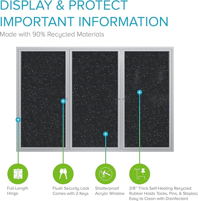 Ghent 48" x 96" 3-Door indoor Enclosed Recycled Rubber Bulletin Board, Shatter - Image 3