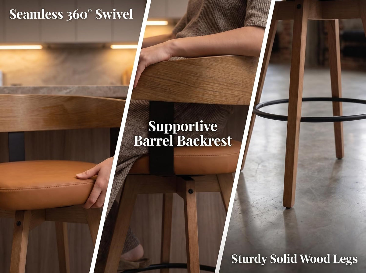 DUOMAY Modern PU Leather Swivel Single Barstool, Brown