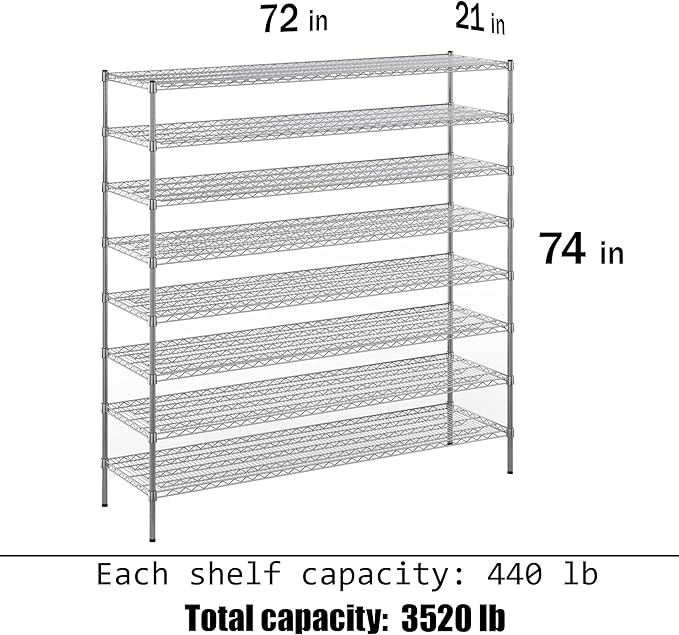 Regal Altair 21" Deep x 72" Wide x 74" Height Wire Shelving Kit | 8-Tier | NSF - Image 3