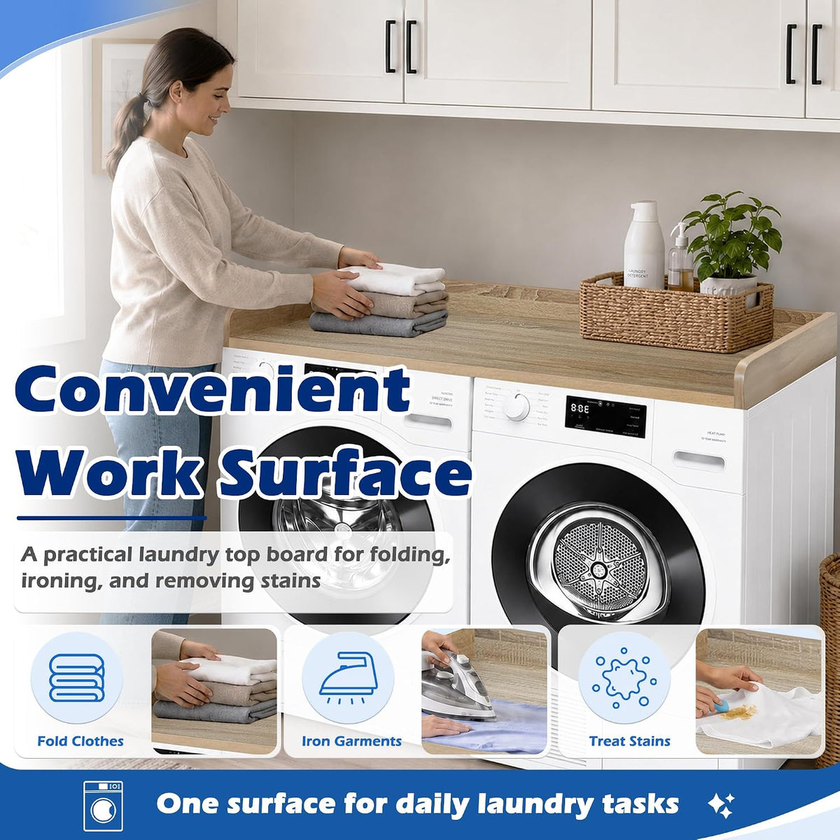 ROYXEN Washer Dryer Countertop, Laundry Countertop Solid Wood, Countertop for...