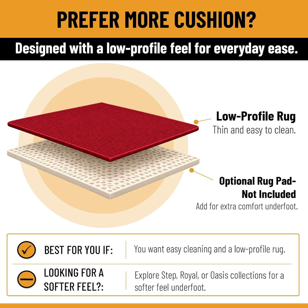 Ottomanson 8x12 Living Room Rug – Non-Slip Thin Area Rugs
