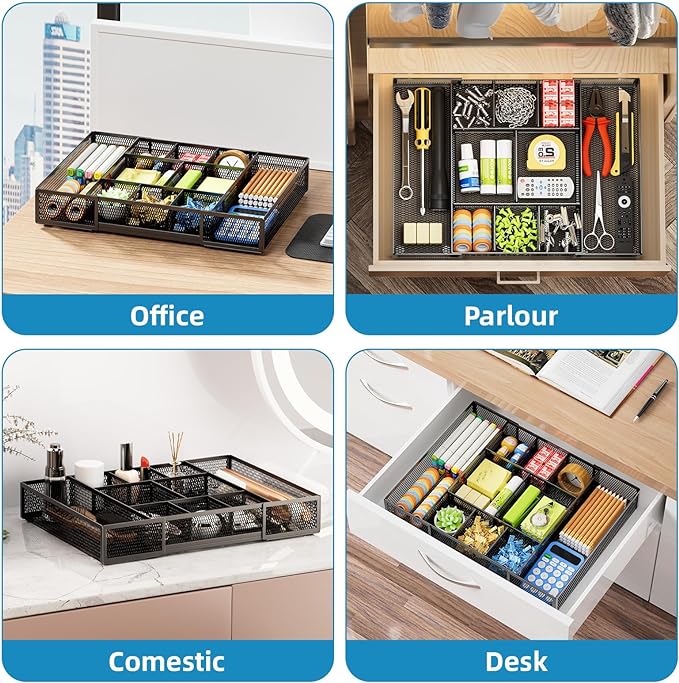Marbrasse Expandable Desk Drawer Organizer, Mesh Drawer Organizer Tray - Image 4