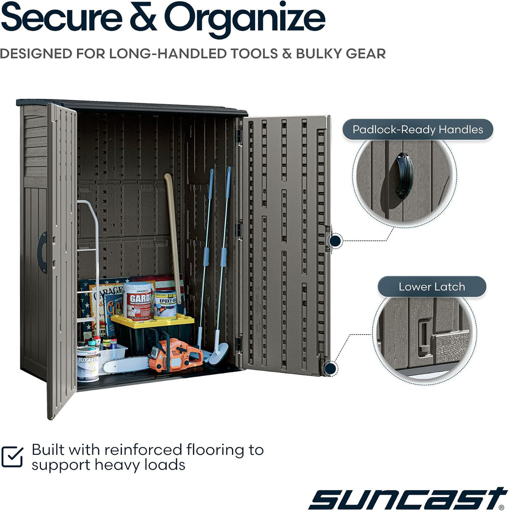 suncast 54 cu ft medium vertical storage shed, package contents