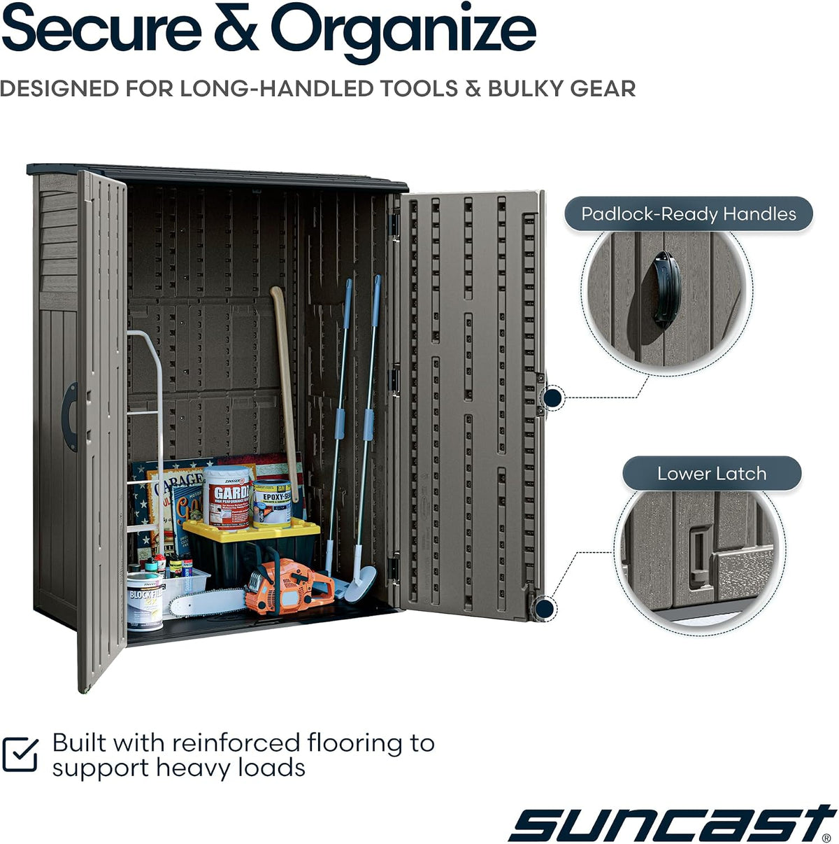 suncast 54 cu ft medium vertical storage shed, package contents