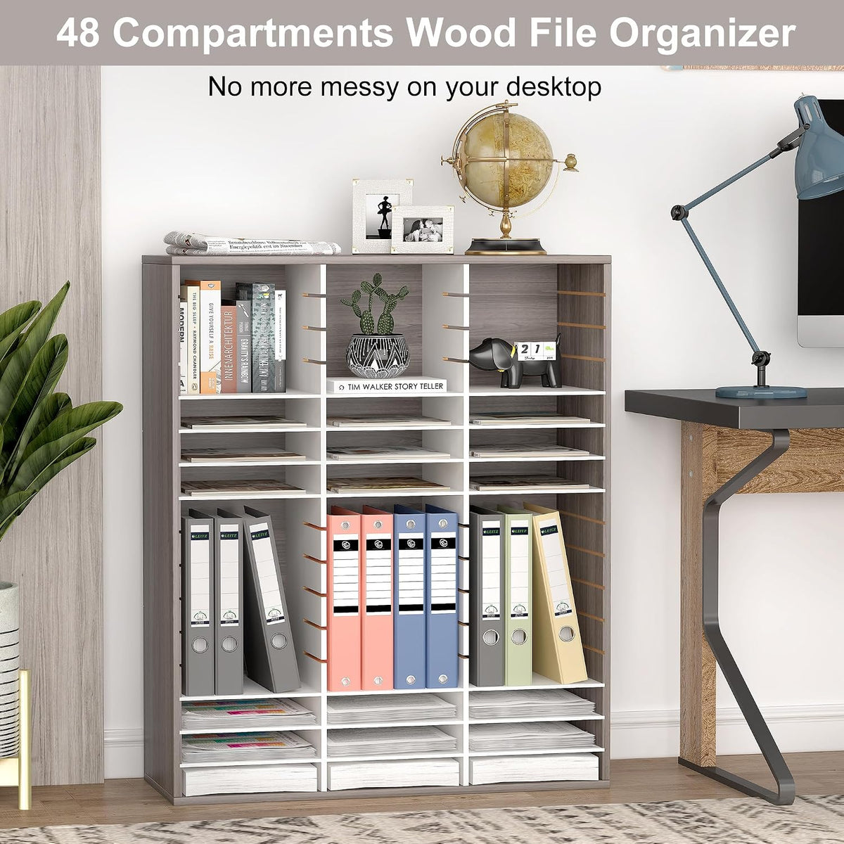 EasyPAG Wooden Literature Organizer with Adjustable Shelves, 48 Compartments ...