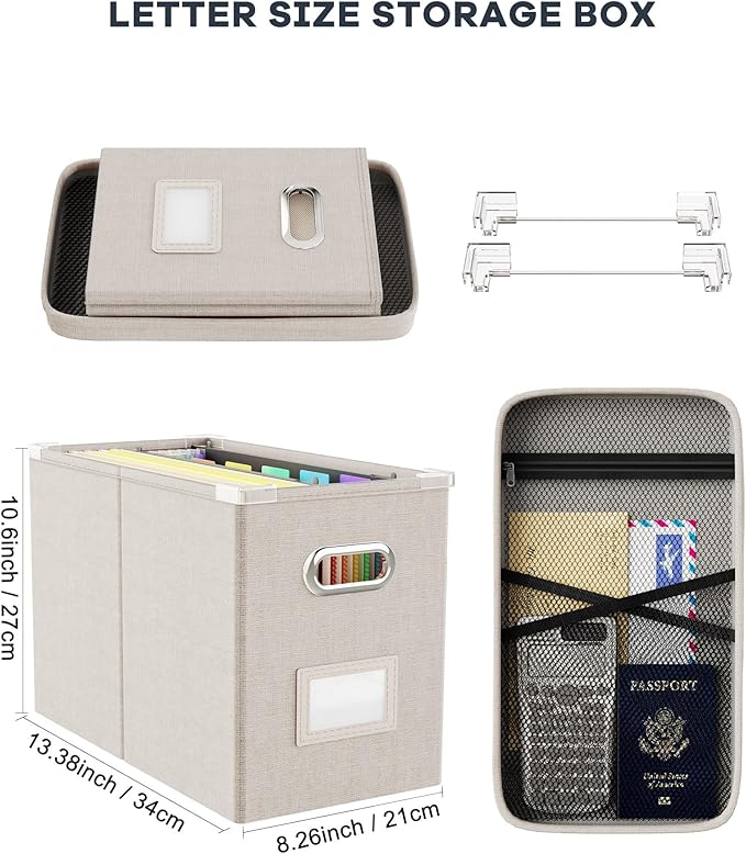 Oterri File Organizer Box with Lid, Hanging Filing File Box with Mesh Pocket - Image 2