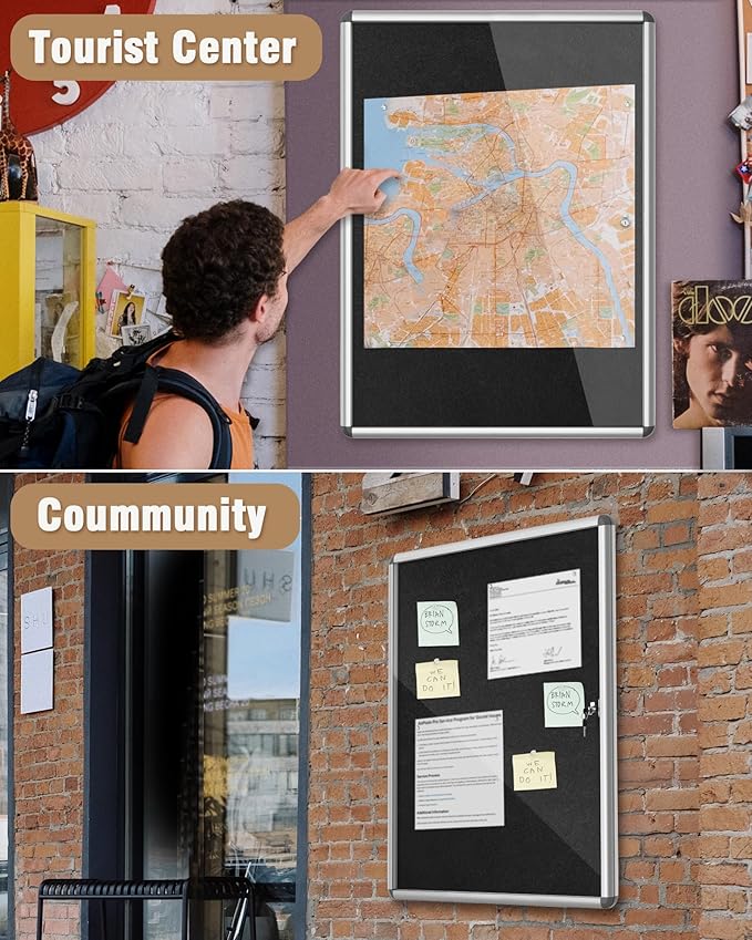 Mifuro 38"x28" Enclosed Bulletin Board, Lockable Weather-Resistant Aluminum - Image 8
