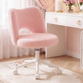 DurayLoly Vanity Chair with Open Back & Wheels,Armless,Pink | Armless,Silent Wheels, Height Adjustable, Soft Teddy Fabric, 360° Swivel for Bedroom Vanity & Home Office, Candy Pink