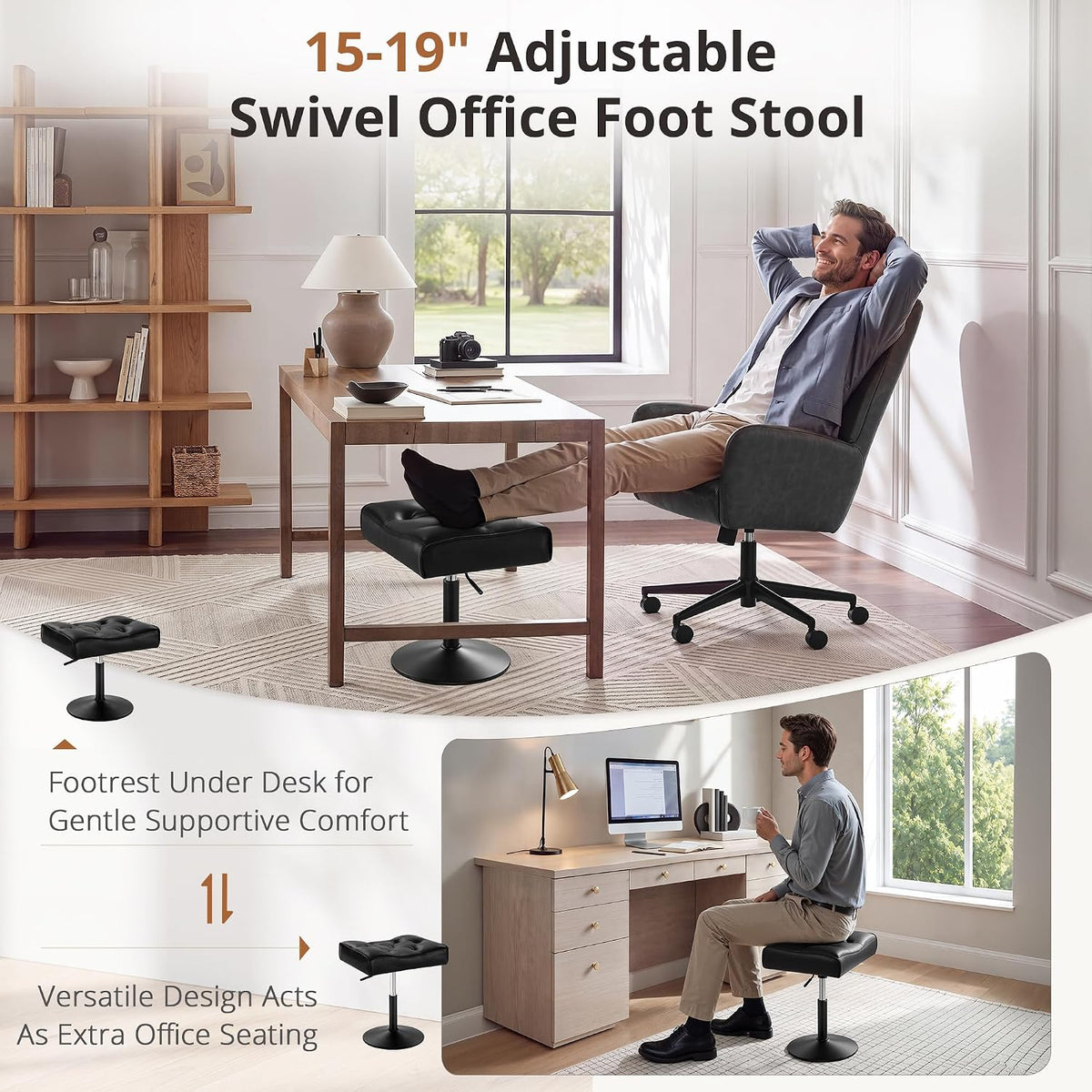 LUE BONA Adjustable Office Foot Rest Under Desk, Vanity Saddle Stool, Black