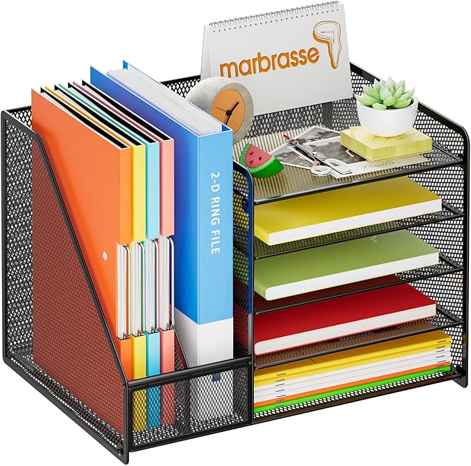 Marbrasse Desk Organizer with File Holder, 5-Tier Paper Letter Tray Organizer - Image 2