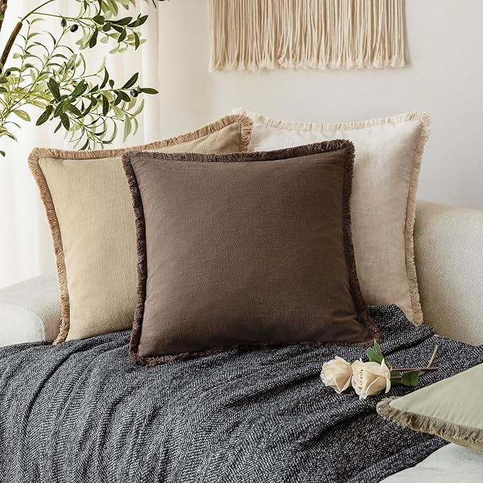 Foindtower Set of 2 Decorative Linen Fringe Throw Pillow Covers Boho Farmhouse - Image 5