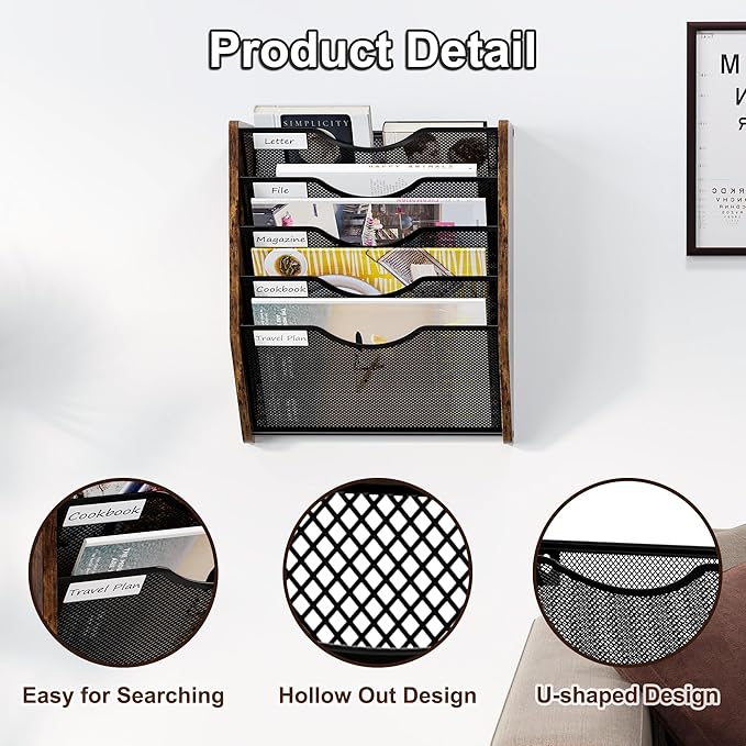 PAG-Mass Wall File Organizer, 5 Tier Mesh Mail Organizer Wall Mounted, Hanging - Image 6