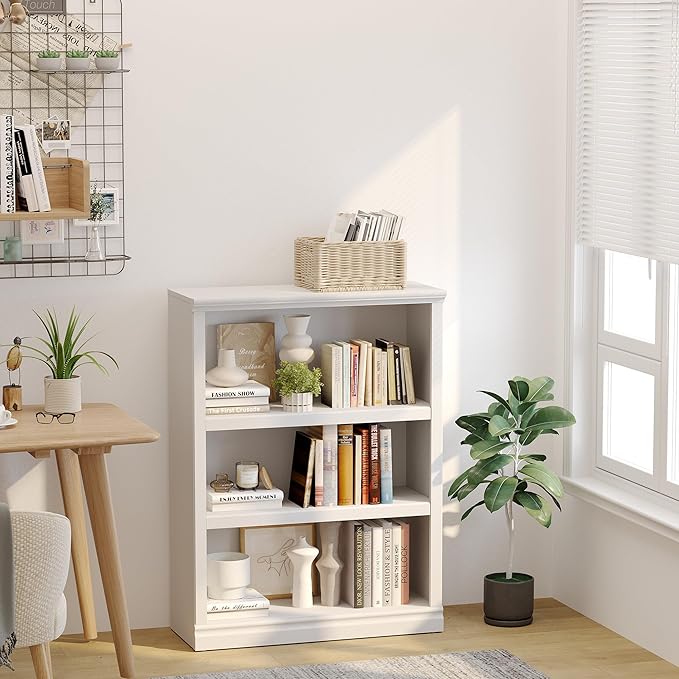 blini 3-Shelf Bookcase White Wooden Bookshelves 33in Wide Floor Standing - Image 5