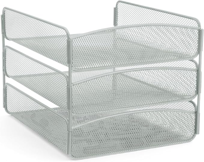 Safco Onyx Desktop Organizer, 3-Tier Paper Tray, Durable Steel Mesh Construction - Image 4