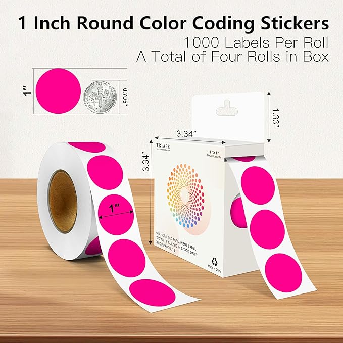 Fluorescent Pink 1 Inch Round Color Coding Labels - Image 2