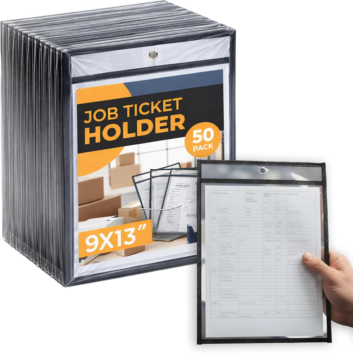 Pack of 50 Job Ticket Holders 10x14 Heavy Duty, 8.5 x 11 Letter Size, Hanging