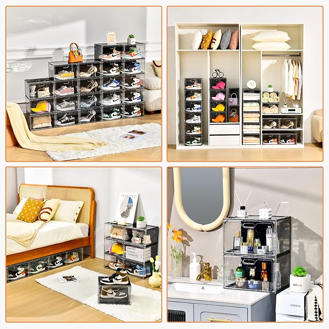 Amllas New 8 Pack Shoe Boxes Stackable, Large Shoe Storage Organizer - Image 4