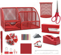 12 in 1 Red Desk Organizers and Accessories for Office Home School | Red Office Supplies for Coworkers Students, Include Stapler, Pen Holder, Tape Holder, Scissors, Ruler, Staple Remover