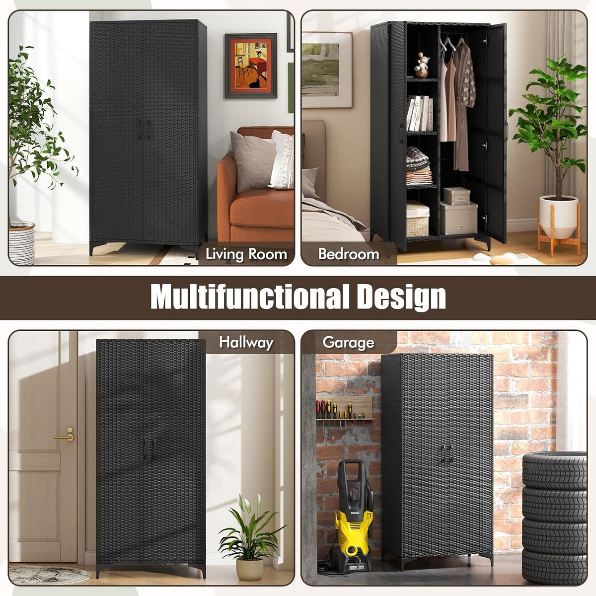 giantex 62” tall outdoor wicker storage cabinet with, view 9
