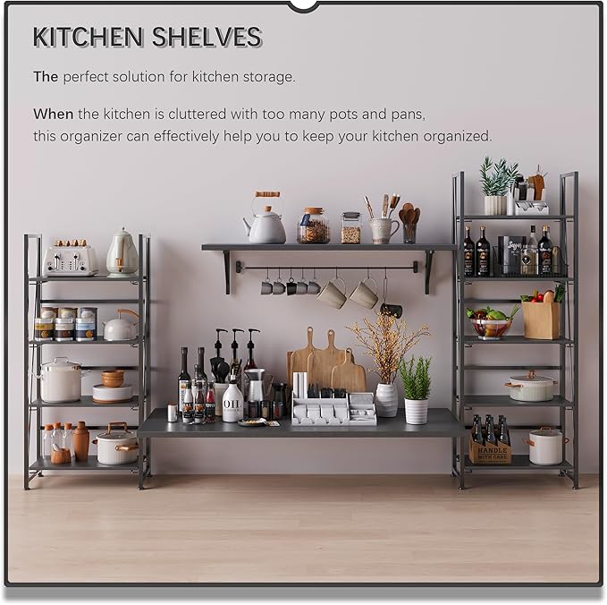 4NM No Assembly Folding Bookshelf Storage Shelves 4 Tiers Vintage Bookcase - Image 4