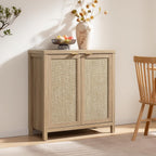 SICOTAS Sideboard Buffet Cabinet with Large Storage : Rattan Boho Credenza | Farmhouse Coffee Bar Storage Cabinet with Adjustable Shelves, Rattan Doors, Buffet Table for Kitchen Living Room Hallway