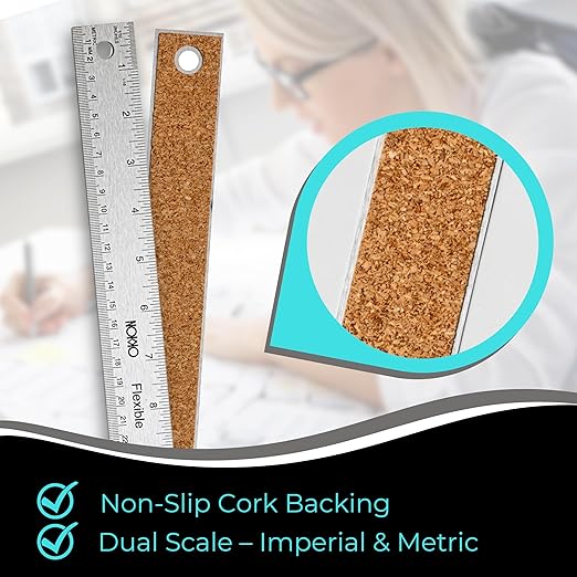 NOKKO 18 Inch Metal Ruler with Cork Backing, Non-Slip Cork Back - Image 4