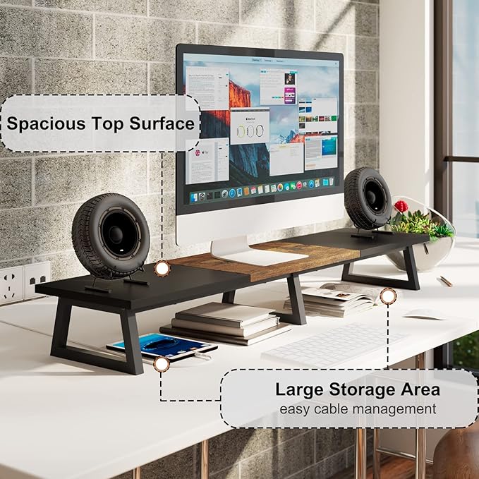 TEAMIX 42 inch Large Dual Monitor Riser, Extra Long Monitor Stand Riser - Image 2
