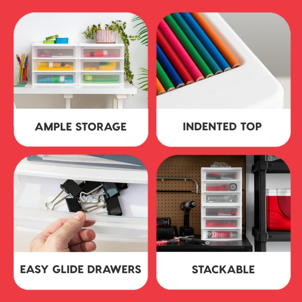 iris usa 2-pack, 3-drawer medium plastic stacking desktop, side view
