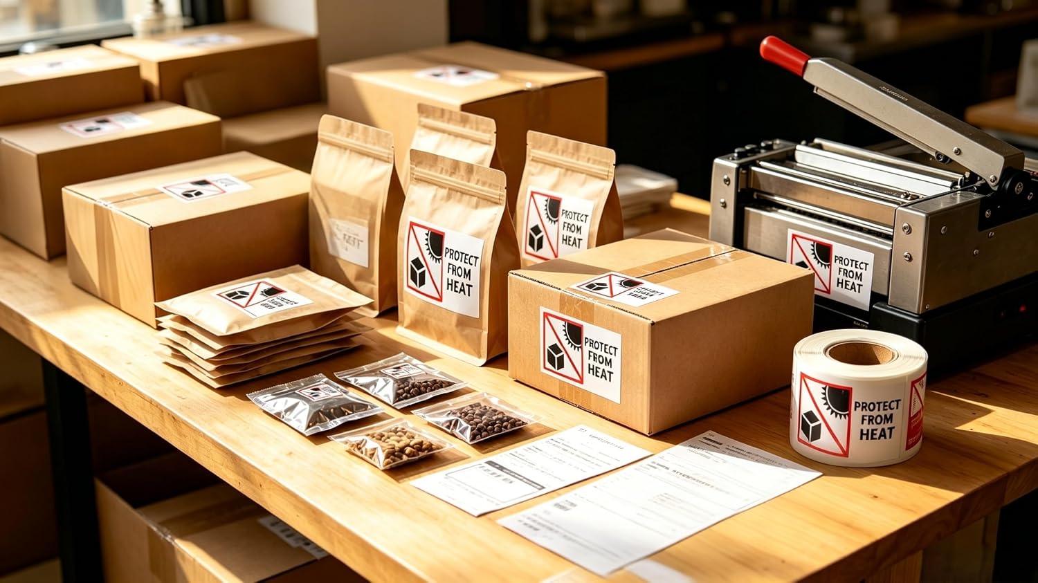 Protect from Heat Caution Labels,Shipping Warning Stickers for Package Boxes,2x3 Inch 300 Pcs Per Roll