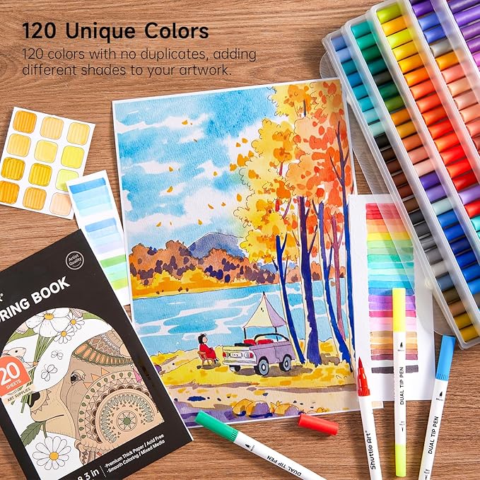120 Colors Dual Tip Brush Marker Pens - Image 5