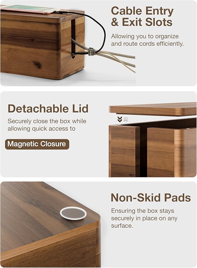 TIDITA Acacia Wood Large Cable Management Box Round Edge - Image 3