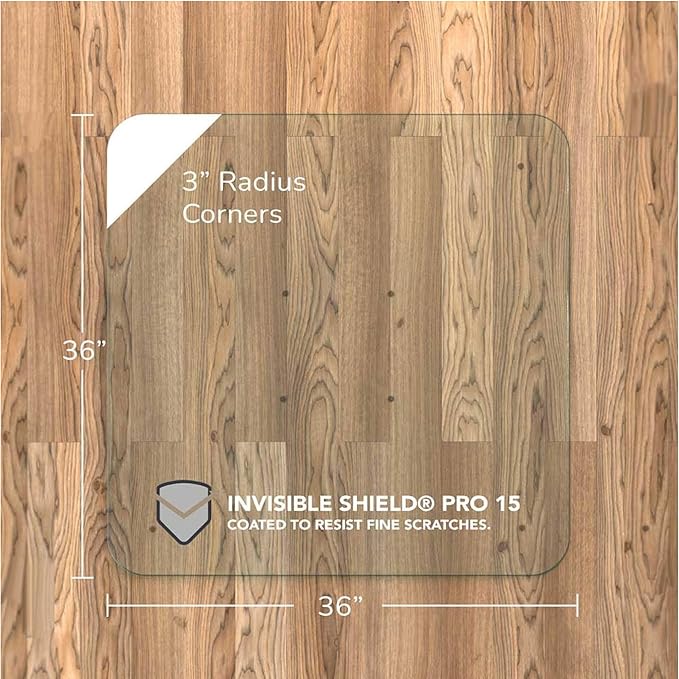 Vitrazza Glass Chair Mat 36” x 36” Superior ¼" Thick, Chiaro Standard Clear - Image 3