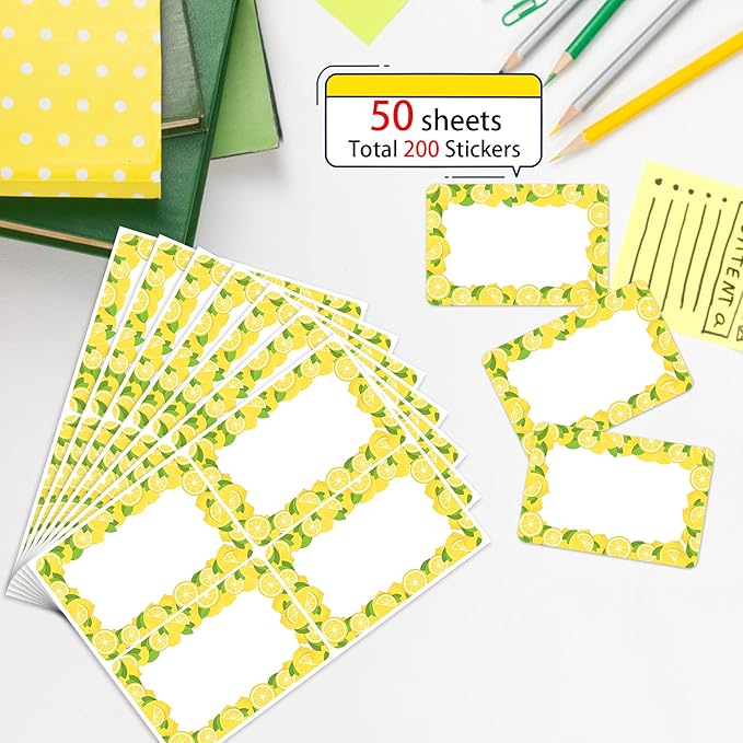 Wonmon 200 PCS Lemon Name Tags Stickers, Self Adhesive Lemon Style Name Tag - Image 3