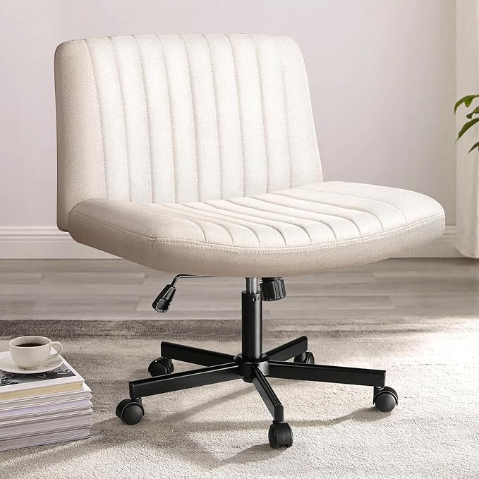 PUKAMI Criss Cross Chair with Wheels, Fabric Padded Armless Cross Legged Office by PUKAMI