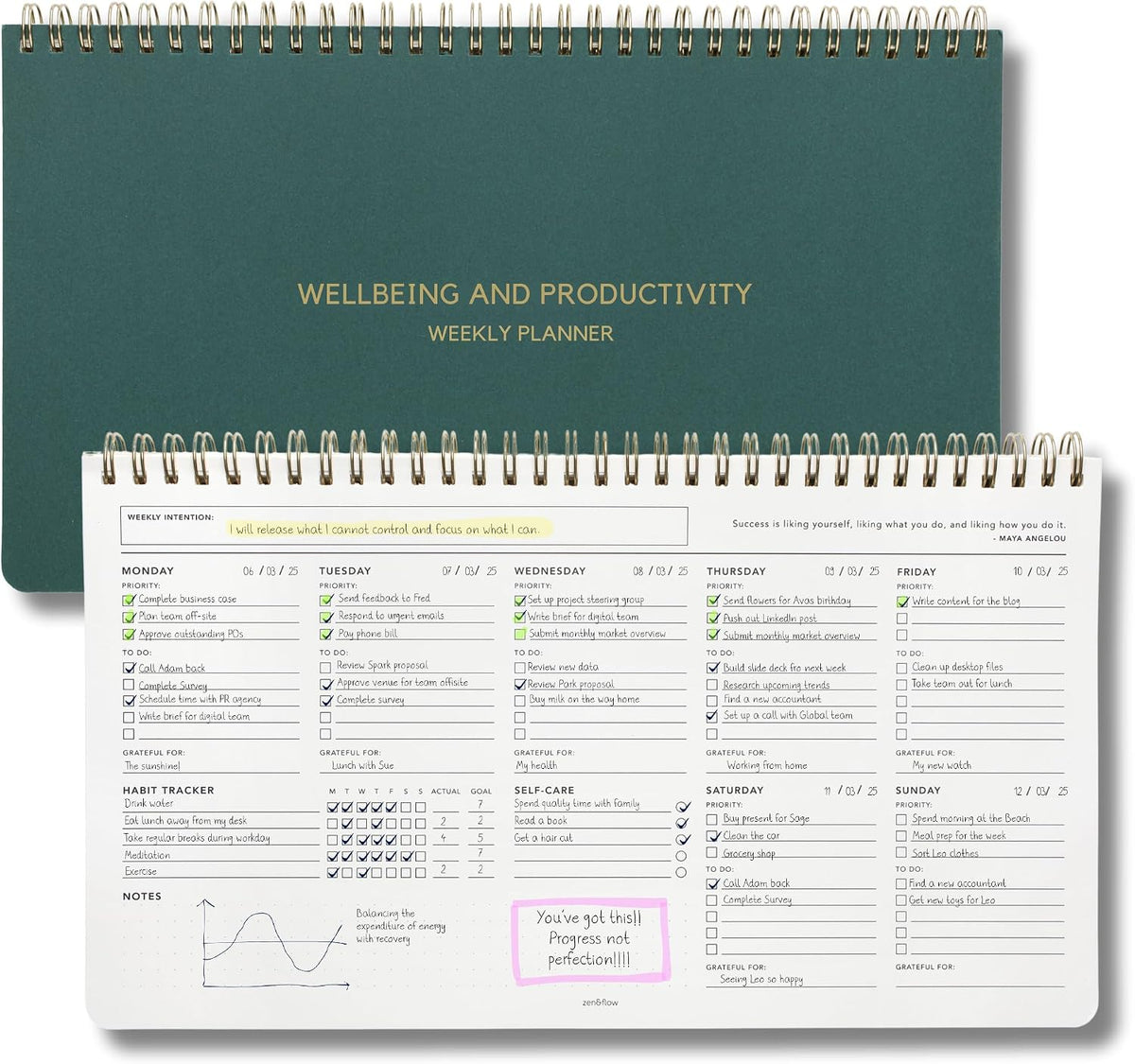 Zen & Flow - Undated Weekly Planner, Dashboard Desk Pad, To Do List Notep...