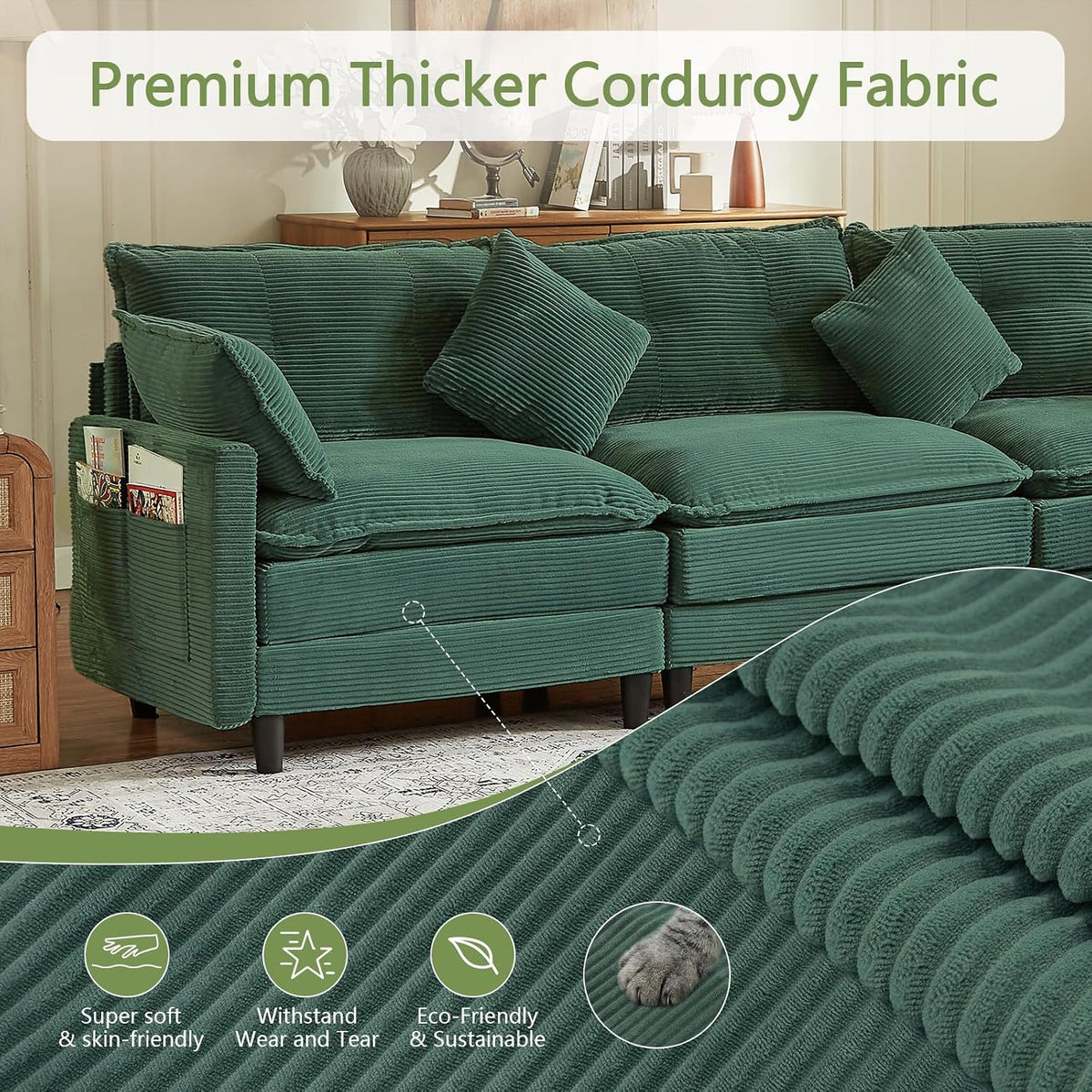 Match Ottoman Only for Cloud Modular Sectional Couch Sectional, Corduroy Foot...