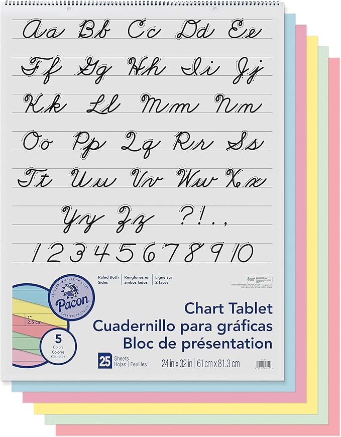 Pacon Colored Paper Chart Tablet, 5 Assorted Colors, Cursive Cover, 25 Sheets - Image 2