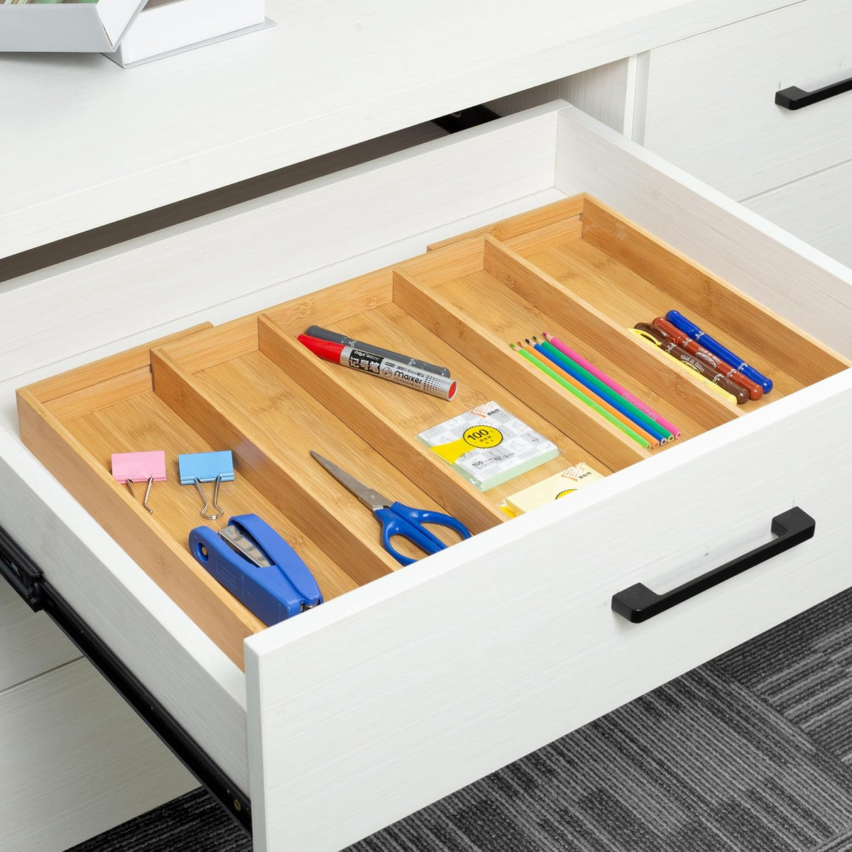 Utoplike Bamboo Expandable Kitchen Drawer Organizer Silverware Utensil Tray