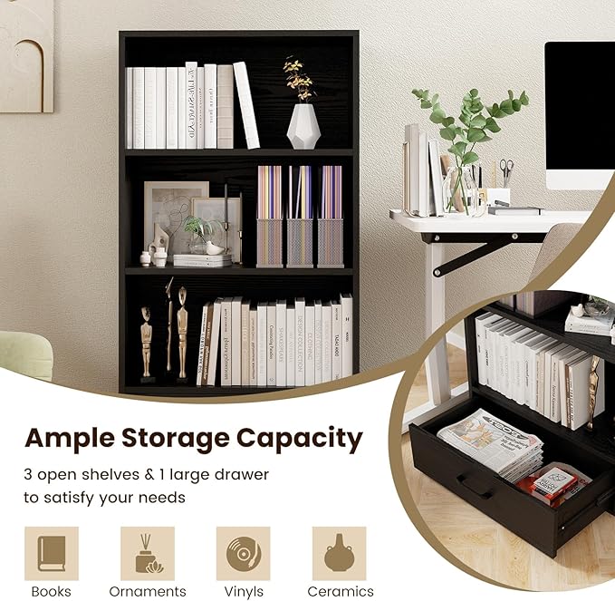 LOKO 4-Tier Bookcase with Storage Drawer, Modern Organizer Display Storage - Image 8