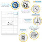 HERMA Self Adhesive Multi-Purpose Labels, 32 Labels Per A4 Sheet, 800 Labels for Laser and Inkjet Printers, Small, 48.3 x 33.8 mm (4200), White
