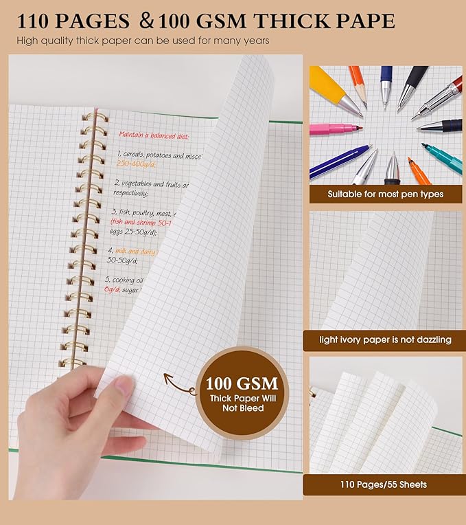 Graph Paper Notebook, Spiral Notebook Journal 8.5” x 11”, A4 Large Grid - Image 4