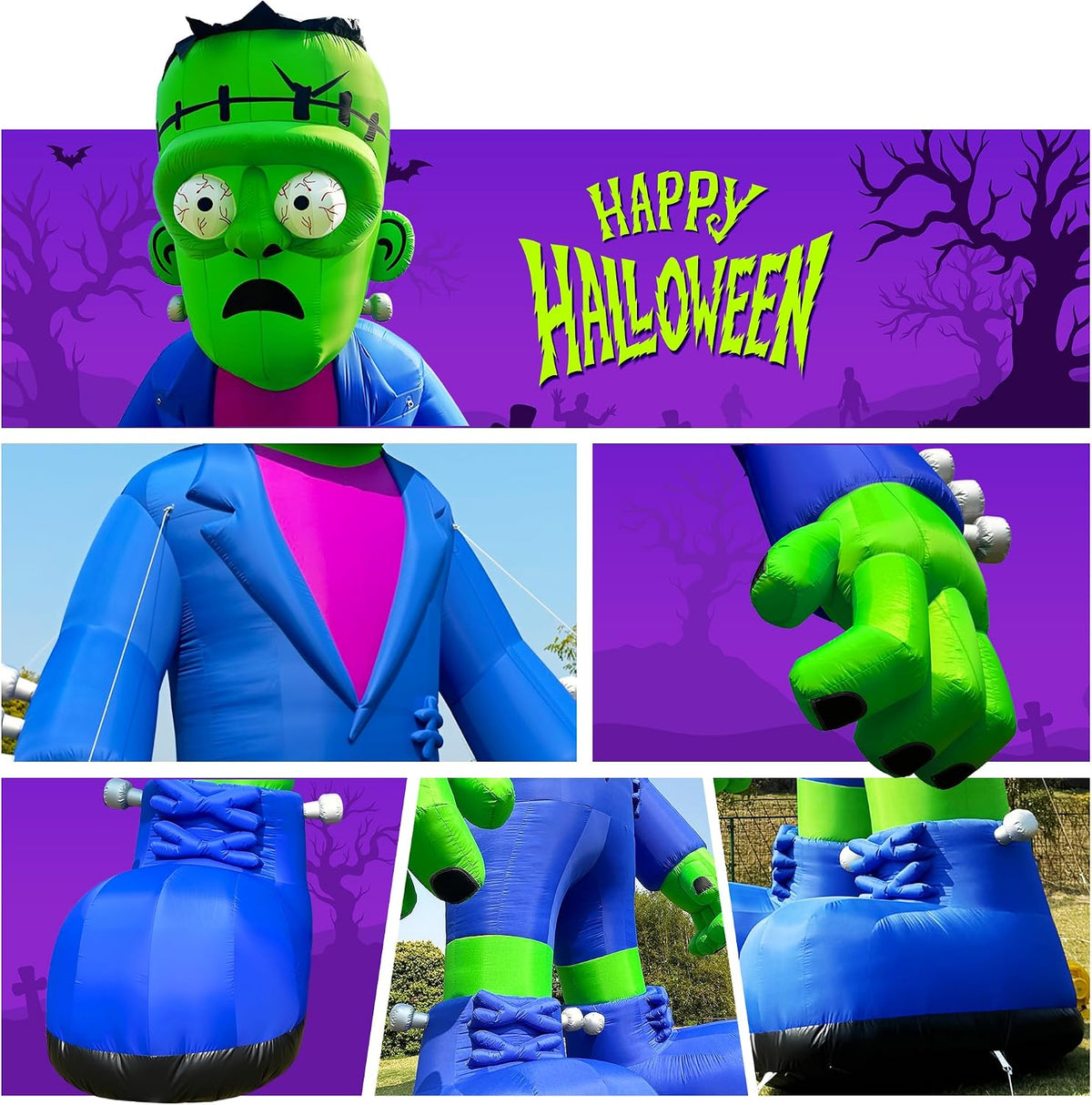 26' Giant Halloween Inflatable Frankenstein with Powerful Blower, Blow Up...