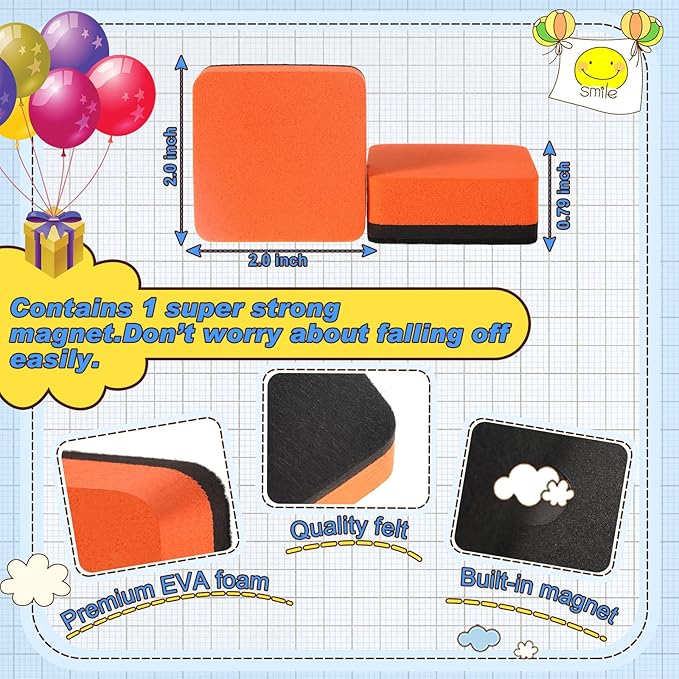 TaoBary Taobary 96 Pack Mini Dry Erase Erasers Bulk Magnetic Whiteboard Dry - Image 2